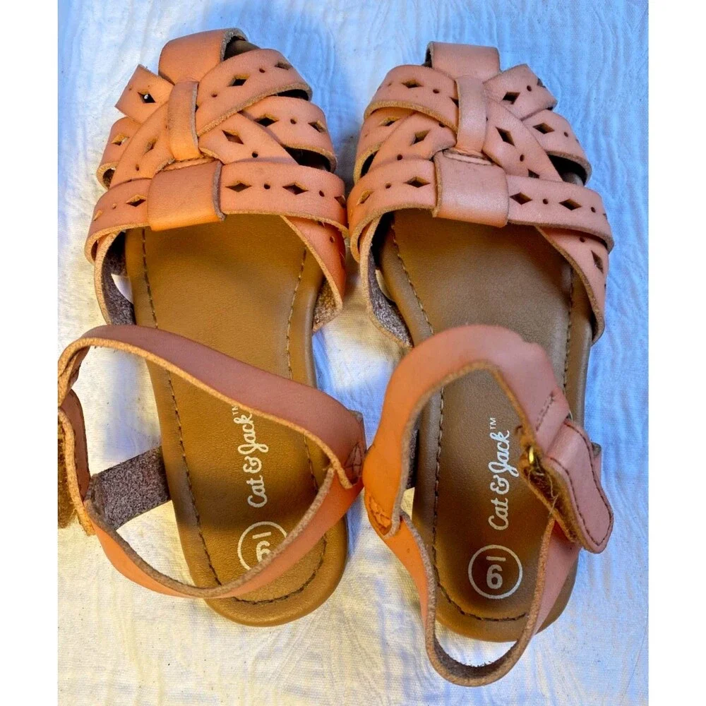 Cat & Jack Girls Elysia Closed Toe Ankle Strap Comfort Sandals Tan -Sz 9 Toddler